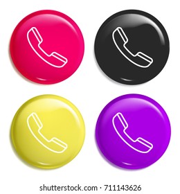 Phone call multi color glossy badge icon set. Realistic shiny badge icon or logo mockup