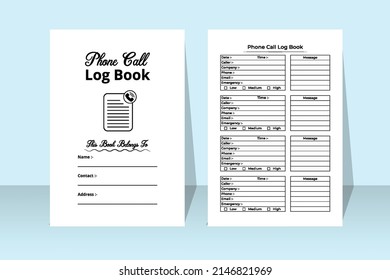 Phone call notebook interior for business. Daily business essential phone call tracker template. Interior of a log book. Business phone call checker and message tracker interior.