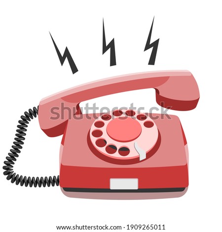 Phone call, old rotary telephone, vintage wired phone handset, retro phone. Vector illustration on white background with copy space