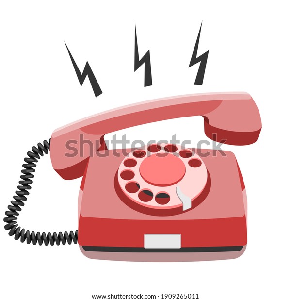 Phone call, old rotary telephone, vintage wired phone handset, retro phone. Vector illustration on white background with copy space