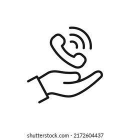 Phone call on hand. Dial, contact, cutomer support icon line style isolated. Vector illustration