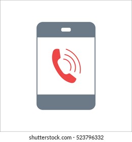 Phone call on phone symbol sign flat icon on background