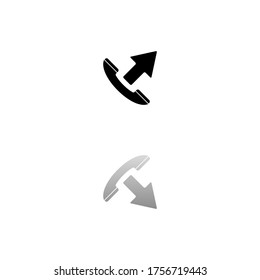 Phone call outgoing. Black symbol on white background. Simple illustration. Flat Vector Icon. Mirror Reflection Shadow. Can be used in logo, web, mobile and UI UX project