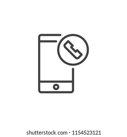 Phone call outline icon. linear style sign for mobile concept and web design. Smartphone and handset telephone simple line vector icon. Symbol, logo illustration. Pixel perfect vector graphics