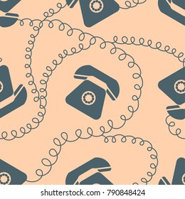 Phone call pattern. Beige seamless background.
