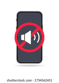 Phone call prohibit sign. Device icon. no mobile phone. No sound sign for mobile phone. Volume off or mute mode sign for smartphone. Please silence your mobile phone, smartphone silence zone