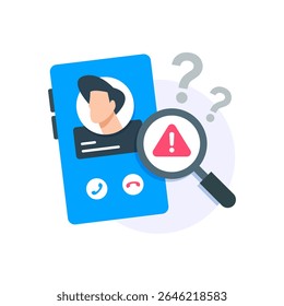 Illustration zur Erkennung von Telefonbetrug,Konzept zur Betrugsprävention, Phishing-Warnung, Sicherheit der Anrufer-ID,verdächtiges Konto