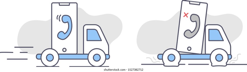 Phone call was scheduled successfully versus phone call failed. Success icon plus fail icon. We will call you later illustration