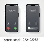 Phone Call Screen Concept UI Set with Realistic Blurry Background. Incoming Call Screen Template	
