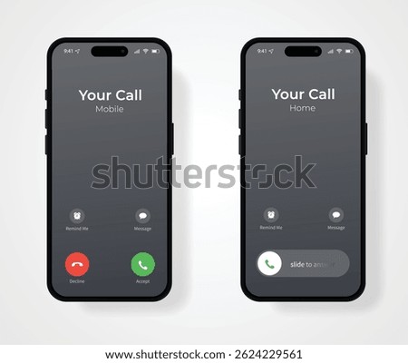 Phone Call Screen Concept UI Set with Realistic Blurry Background. Incoming Call Screen Template	
