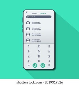 Phone call screen design concept. Call the number, contact sign. Keypad with number and letter for smartphone. Illustration vector