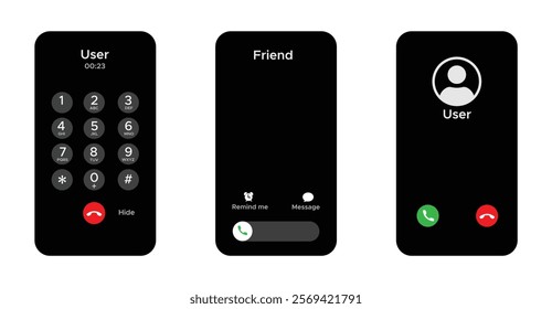 Phone call screen  interface vector icons set