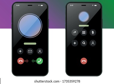 Phone Call Screen Set. Interface. Accept Button, Decline Button. Incoming Call. Phone Call Screen Template Mockup. Vector illustration.