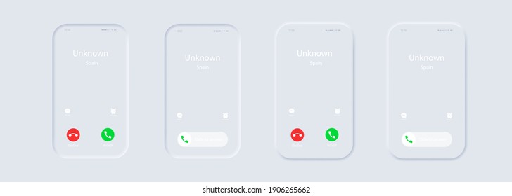 Phone Call Screen Template. Incoming Call. IPhone Call Screen Set. Interface. Slide To Answer. Accept Button. Decline Button. Neumorphic UI UX White User Interface. Neumorphism.