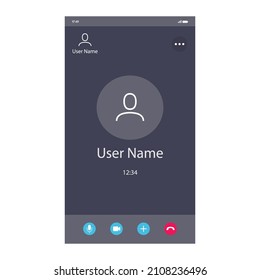 Phone Call Screen Template For Video Conference. Video Call Window Mockup, Online Business Webinar, Learning Conference. Vector 10 Eps