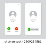 Phone call screen Ui interface set. Accept button, reject button. Incoming call. Interface for incoming Call. New Call screen template. Web app display template. Realistic mobile mockup