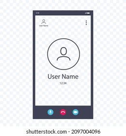 Phone Call Screen Vector Template On Transparent Background For Video Conference. Video Call Window Mockup, Online Business Webinar, Learning Conference. 10 Eps