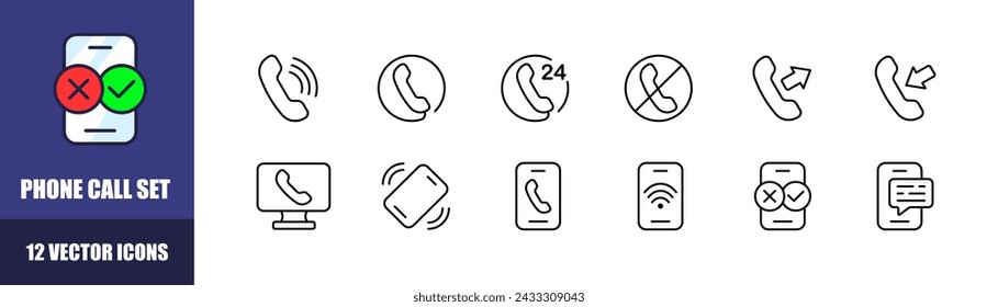Phone call set. Linear style. Vector icons