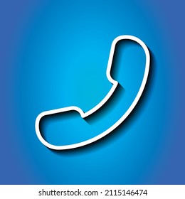 Phone, call simple icon. Flat desing. White icon with shadow on blue background.ai
