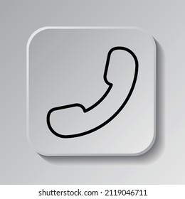 Phone, call simple icon. Flat desing. Black icon on square button with shadow. Grey background.ai