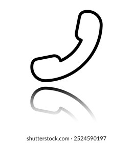 Teléfono, icono de llamada simple. Diseño plano. Icono negro con reflejo de espejo. El fondo blanco.ai