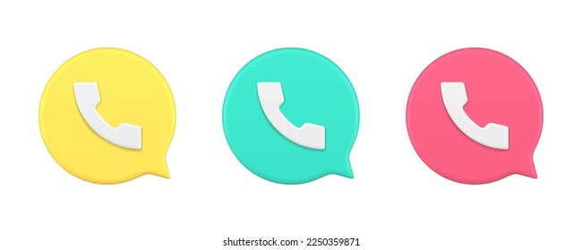 Phone call speech bubble quick tips web communication application 3d icon set realistic vector illustration. Telephone remotely connection consulting assistance support helpline hotline website badge