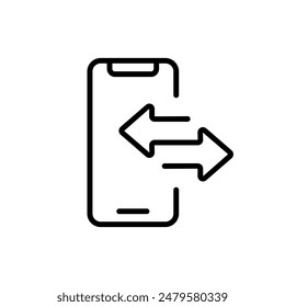 Phone call sync icon. Mobile phone data transfer symbol. Device data exchange process. Device sharing vector illustration. Phone with switch arrows icon. Cloud connection sign isolated.