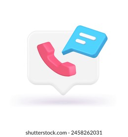 Phone call telephone chat helpdesk assistance quick tips application 3d icon realistic vector illustration. Contact communication handset hotline voice support cyberspace cell consulting notification