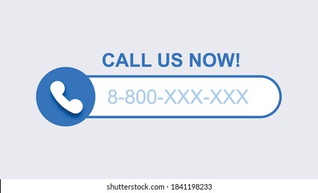 Phone call us now template. Blue mobile call with subscriber number modern digital user connection smartphone graphical interface with conversation recording and blocking unwanted vector person.