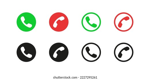 Phone call vector icon set. Pick up the phone, hang up buttons collection. Cellphone symbol, service line connection button.