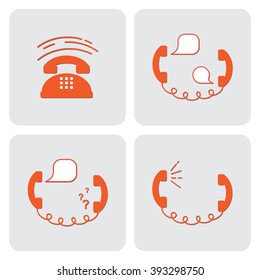 Phone Call vector icon. Set of four illustrations
 with phones, handsets and bubbles