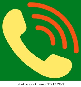 Phone Call vector icon. Style is bicolor flat symbol, orange and yellow colors, rounded angles, green background.
