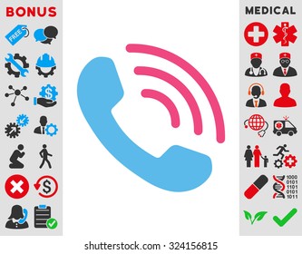 Phone Call vector icon. Style is bicolor flat symbol, pink and blue colors, rounded angles, white background.