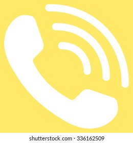 Phone Call vector icon. Style is flat symbol, white color, rounded angles, yellow background.