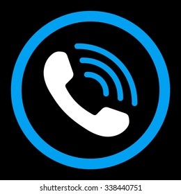 Phone Call vector icon. Style is bicolor flat rounded symbol, blue and white colors, rounded angles, black background.