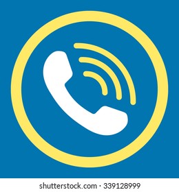 Phone Call vector icon. Style is bicolor flat rounded symbol, yellow and white colors, rounded angles, blue background.