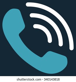 Phone Call vector icon. Style is bicolor flat symbol, blue and white colors, rounded angles, dark blue background.