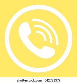 Phone Call vector icon. Style is flat rounded symbol, white color, rounded angles, yellow background.
