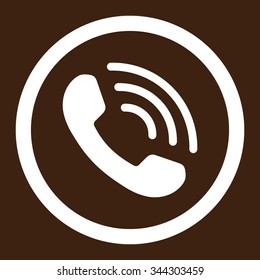 Phone Call vector icon. Style is flat rounded symbol, white color, rounded angles, brown background.