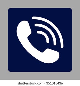 Phone Call vector icon. Style is flat rounded square button, white and dark blue colors, silver background.