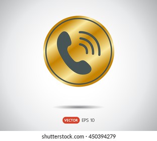 Phone Call vector icon. Style is flat rounded symbol, gold color, rounded angles, logo illustration
