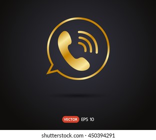 Phone Call vector icon. Style is flat rounded symbol, gold color, rounded angles, logo illustration
