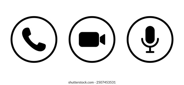Phone call, video camera, and mic icon on circle line
