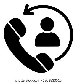 Phone Callback Service Black Silhouette Icon for Customer Support and Contact Center