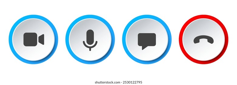 Phone calling icon set. Streaming icon set. Video call buttons set. Collection of internet conversation buttons. A set of video communication elements. Stock vector EPS10.