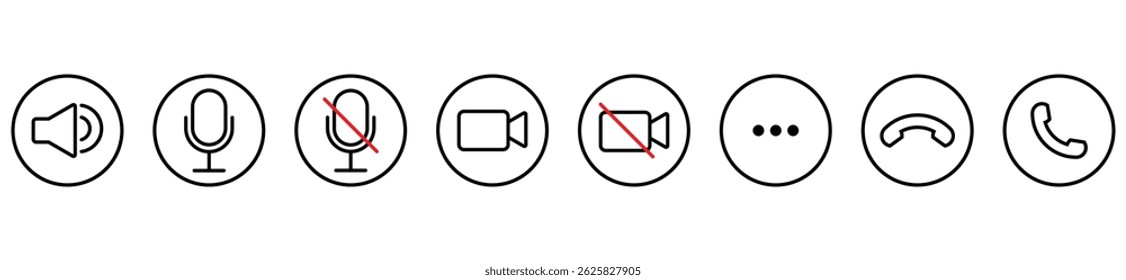 Conjunto de iconos de llamadas telefónicas. Conjunto de iconos de transmisión. Video Conjunto de Botones de llamada. Colección de Botones de conversación en Internet. Video Un conjunto de Elementos de comunicación. Vector de acciones