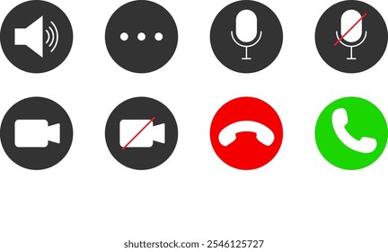 Phone calling icon set. Video call buttons set. microphone icon symbol. Collection of internet conversation buttons.
