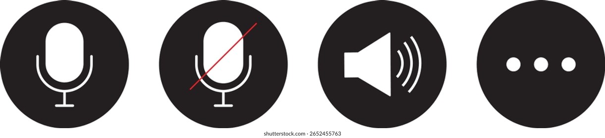 Conjunto de vetores do ícone de telefonema. Símbolo de microfone, Ícones de chamada de vídeo, Símbolo de reprodução sem áudio, ícones da Web e de botão. símbolo de vetor
