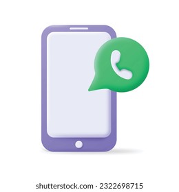 Phone with calling speech bubble in cartoon style with shadow and shyne lights. 3D calling phone vector illustration.