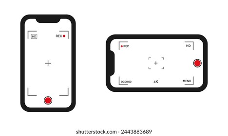 Phone camera interface. Photo and video screen. Horizontal and vertical. Vector illustration.